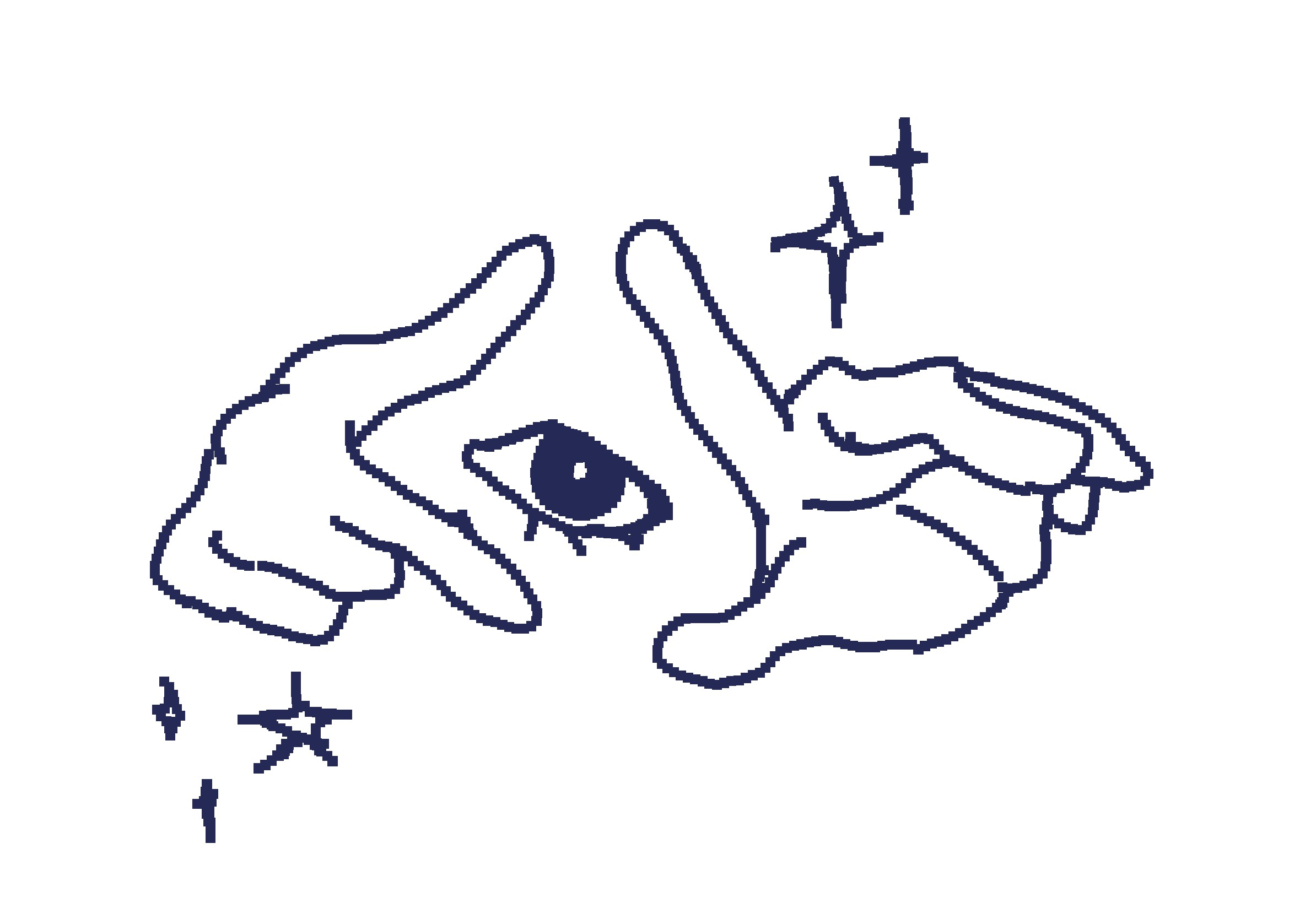 Two illustrated hands creating a box to frame an eye, with sparkles